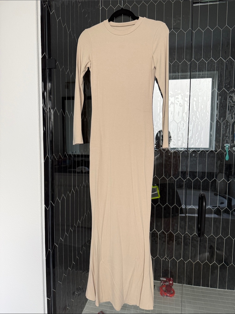 Long Sleeve Maxi Dress in Beige